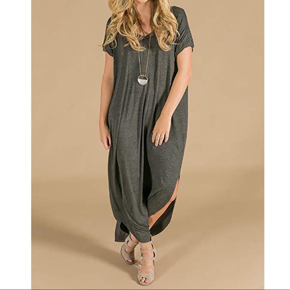 Grey Cami Boho Maxi Dress With Pockets - Picture 2 of 7